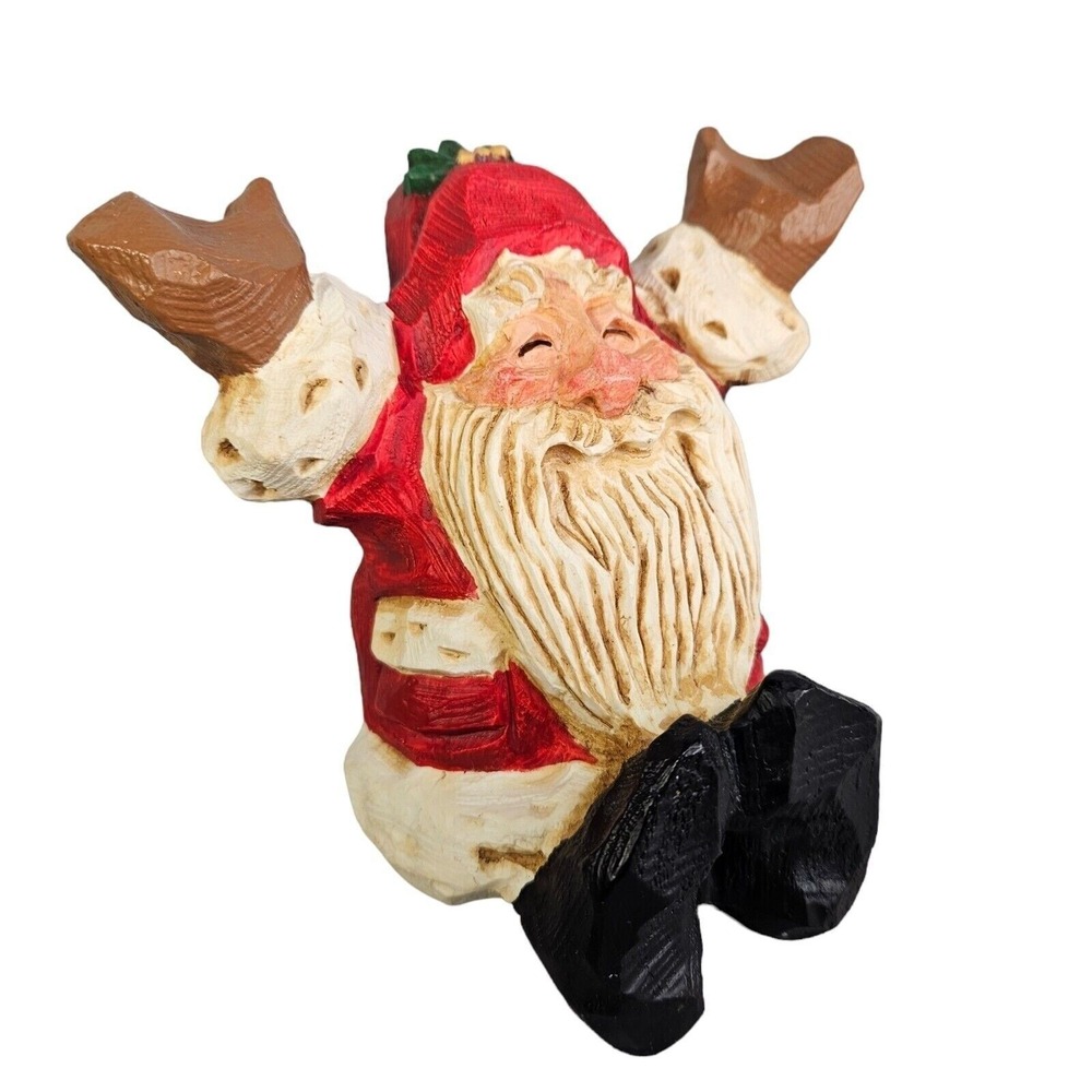 David Frykman Seated Santa Claus Shelf Sitter Arms Up Oh the Joy Folkart Vtg